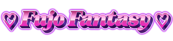 Logo with 'Fujo Fantasy' text in a decorative font with heart symbols on a white background